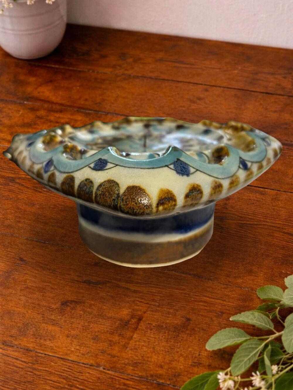 Vintage Tonala Ken Edward's Signed Pillar Candle Holder Blue/brown Glaze 6" Mexi - Picture 5 of 7